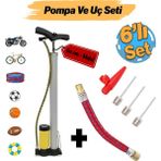 Badem10 Metal El Tipi Göstergeli Bisiklet Pompası ve Pompa Ucu Seti Ayak Tutamaklı Top Teker Şambrel Şişirme