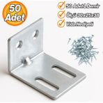 Badem10 Metal L Demiri 30X25X38 mm (50 Adet) Raf Mobilya Köşe Destek Aparatı Dayanıklı Duvar Sabitleme Seti - Metalik Gri