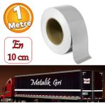 Badem10 Metalize Gri Renk Düz Desensiz En 10 cm 1 mt Ikaz Bandı Reflektif Gece Parlayan Reflektörlü Bant
