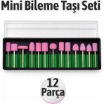 Badem10 Mini Dremel Taşlama Seti Saplı Bileme Taşı 12 Parça Hassas Taşlama Seti Manikür Seti - Pembe