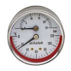 Badem10 Mitalub 63 mm 25 Bar 1/4'' Bağlantı Termometreli Arkadan Çıkışlı Metal Manometre