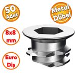 Badem10 Mobilya Bağlantı Eleman Eki Euro Diş 6 Köşe Vida Metal Dübel 8x8 M6 Çinko (50 ADET)