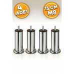 Badem10 Mobilya Baza Koltuk Yatak Çekyat Kanepe Yükseltme Ayağı Ince Diş M8 Krom Metal Ayakları 15 Cm 4 Adet