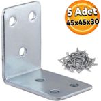 Badem10 Mobilya Dolap Köşe Bağlantı Sabitleme L Demir Köşebent Gönye 45 x 45 x 30 mm ( 5 Adet )