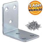 Badem10 Mobilya Dolap Köşe Bağlantı Sabitleme L Demir Köşebent Gönye 45x45x30 mm (5 ADET)