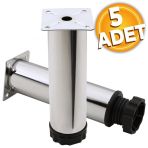Badem10 Mobilya Kanepe Baza Koltuk Destek Ayağı Ayarlanabilir 15 cm 5 Adet Krom Metal Ayak
