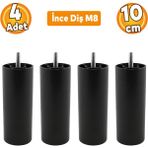 Badem10 Mobilya Kanepe Koltuk Baza Yükseltici M8 Civatalı İnce Diş Destek Ayağı Siyah 10 cm 4 Adet