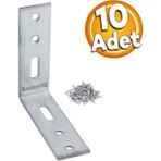 Badem10 Mobilya Köşe Bağlantı Sabitleme L Demir Deprem Dolap Duvar Birleştirme Gönye 65x65x20 mm (10 ADET)