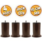 Badem10 Mobilya M8 Civata Kahverengi Metal Ayak 10 cm 4 Adet Metal Kanepe Baza Koltuk Destek Ayağı