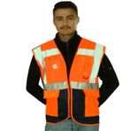 Badem10 Mühendis Tipi Cepli Fosforlu Fermuarlı Turuncu Güvenlik Yelek
