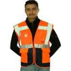 Badem10 Mühendis Tipi Ikaz Yeleği Cepli Fosforlu Fermuarlı Turuncu Güvenlik Yelek - XL