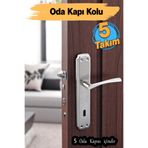 Badem10 Oda Kapı Kolu (5 Takım) İnox Aynalı Sağa Sola Uygun İç Dış Ahşap Pvc Metal Çelik Kapısı Tutamağı