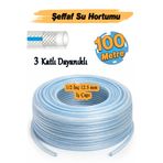 Badem10 Örgülü Şeffaf Bahçe Hortumu (100 Metre) Dayanıklı 3 Katlı Sağlam Çeşme Su Sulama Yıkama 12.5 mm 1/2"