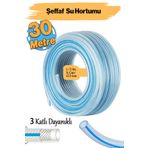 Badem10 Örgülü Şeffaf Bahçe Hortumu 30 Metre Dayanıklı 3 Katlı Sağlam Çeşme Su Sulama Yıkama Hortum 12.5 mm