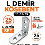 Badem10 Oval Başlı L Demir Gönye 15X35X35 mm 25 Adet Metal Köşe Bağlantı Parçası Mobilya Montaj Aparatı - Gri