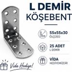 Badem10 Oval Başlı L Demir Gönye 30X55X55 mm 25 Adet Set Dayanıklı Metal Bağlantı Aparatı Köşe Sabitleme - Gri