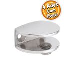 Badem10 Oval Cam Etejeri Metal U Tipi Metal Vidalı Krom 4 Adet Cam Tutucu Ahşap Raf Tutucu