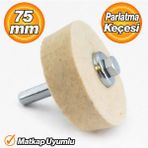 Badem10 Parlatma Keçesi 75 mm Matkap Uyumlu Civatalı Somunlu 1 Adet Set Metal Pasta Cila Ucu Aparatı - Beyaz