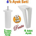 Badem10 Penta 6'lı Set Mobilya Tv Ünitesi Çekyat Koltuk Kanepe Destek Yükseltici Ayağı 15 cm Beyaz Ayakları M8 Civatalı