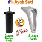 Badem10 Penta 6'lı Set Mobilya Tv Ünitesi Çekyat Koltuk Kanepe Destek Yükseltici Ayağı 15 cm Krom Ayakları M8 Civatalı