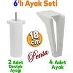 Badem10 Penta 6'lı Set Mobilya Tv Ünitesi Tv Ünitesi Konsol Koltuk Kanepe Destek Yükseltici Ayağı 18 cm Beyaz Ayakları M8 Civatalı
