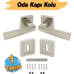 Badem10 Penta Nikel Inoxkare Rozetli Oda Kapı Kolu (1 Takım: 2 Adet Kol + 2 Adet Rozet + Bağlantı Demiri) - 1 Çift
