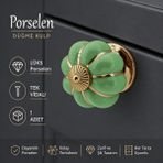 Badem10 Pistak (1 Adet) Yeşil Porselen Gold Metal Renk Düğme Kulp Mobilya Çekmece Dolap Kulpu Kulbu Kulpları