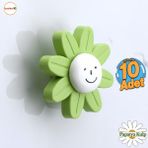 Badem10 Plastik Papatya Kulp 10 Adet Yeşil Mobilya Çoçuk Odası Kız Erkek Dolap Kapak Kulpu Çekmece Kulbu
