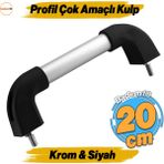 Badem10 Plastik Profil Boru Kulp Krom-Siyah Çekme Kol 10X25X68X200 mm ( 2 Adet M8X40 Civata + Somun )