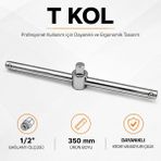 Badem10 Profesyonel T Kol Anahtar El Aleti 1/2 350 mm Lokma Aparatı Güçlü Çelik Gövde Dayanıklı Yapı - Krom