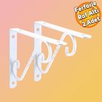 Badem10 Raf Altı Raf Tutucu Ayak Ferforje Beyaz 150x110 mm 2 ADET