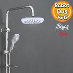 Badem10 Robot Tepe Duş Seti Takımı Shower Yağmurlama Kare Banyo Masaj Duş Başlığı Sistemi Beyaz Krom