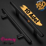 Badem10 Rosemary Mobilya Mutfak Çekmece Dolap Kapak Kulpu Kulbu 160 mm Mat Siyah Metal Kulp (10 Adet)