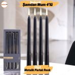 Badem10 Şamdan Mum 4'lü Metalik Boya Siyah Dekoratif Mumu Kandil Fitilli Mumluk Parlak Siyah 25 cm - 1 Adet