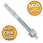Badem10 Saplamalı Klipsli Çelik Dübel M10x120 mm Raf Montaj Bağlantı Zemin Bağlantı Tavan Beton Asma Aparat