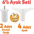 Badem10 Sedef 6'lı Set Mobilya Tv Ünitesi Çekyat Koltuk Kanepe Destek Yükseltici Ayağı 12 cm Beyaz Baza Ayakları M8 Destek
