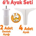 Badem10 Sedef 6'lı Set Mobilya Tv Ünitesi Çekyat Koltuk Kanepe Destek Yükseltici Ayağı 14 cm Beyaz Baza Ayakları M8