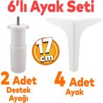 Badem10 Sedef 6'lı Set Mobilya Tv Ünitesi Çekyat Koltuk Kanepe Destek Yükseltici Ayağı 17 cm Beyaz Baza Ayakları M8 Destek