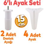 Badem10 Sedir 6'lı Set Mobilya Tv Ünitesi Çekyat Koltuk Kanepe Destek Yükseltici Ayağı 15 cm Beyaz Baza Ayakları