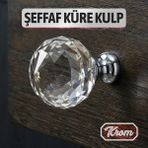 Badem10 Şeffaf Kristal Görünümlü Krom Saplı Düğme Kulp Çekmece Dolap Mobilyalar Için Lüks Görünümlü Kulp - Metal ve Kristal - Tek Vidalı