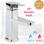 Badem10 Side Mix Batarya Krom Lavabo Banyo Mutfak Musluğu Musluk Mermer Tezgah Üstü Çift Su Giriş Evye