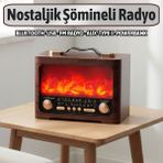 Badem10 Şömineli Nostaljik Radyo Bluetooth Hoparlör USB Type C Aux Destekli Şarjlı Güçlü Ses Bombası - Çok Renkli