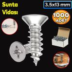 Badem10 Sunta Vidası 3.5x13 mm Paket 1000 ADET Sivri Uçlu Ahşap Tahta Ağaç Mobilya Ayak Kulp Vidası