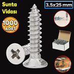 Badem10 Sunta Vidası 3.5x25 Paket 1000 ADET Sivri Uçlu Ahşap Tahta Ağaç Mobilya Ayak Kulp Vidası