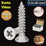 Badem10 Sunta Vidası 3.5x30 Paket 1000 ADET Sivri Uçlu Ahşap Tahta Ağaç Mobilya Ayak Kulp Vidası