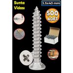 Badem10 Sunta Vidası 3.5x40 mm Paket 500 ADET Sivri Uçlu Ahşap Tahta Ağaç Mobilya Ayak Kulp Vidası