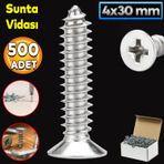 Badem10 Sunta Vidası 4x30 Paket 500 ADET Sivri Uçlu Ahşap Tahta Ağaç Mobilya Ayak Kulp Vidası