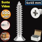 Badem10 Sunta Vidası 4x45 Paket 500 ADET Sivri Uçlu Ahşap Tahta Ağaç Mobilya Ayak Kulp Vidası