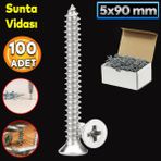 Badem10 Sunta Vidası 5x90 Paket 100 ADET Sivri Uçlu Ahşap Tahta Ağaç Mobilya Ayak Kulp Vidası