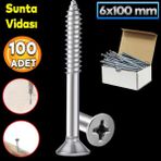 Badem10 Sunta Vidası 6x100 Paket 100 ADET Sivri Uçlu Ahşap Tahta Ağaç Mobilya Ayak Kulp Vidası